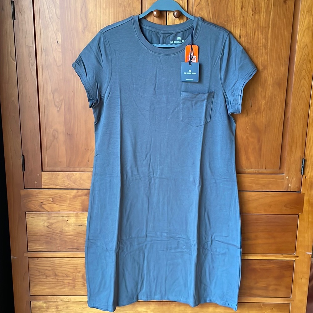 The Normal Brand- Active Puremeso T-Shirt Dress. Medium. Steel